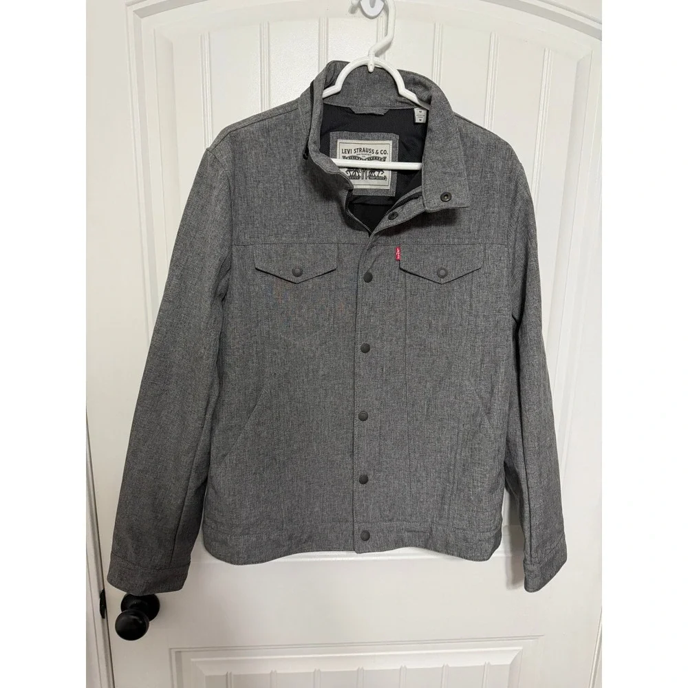 Levi Strauss & Co Jacket Mens Medium Heathered Grey Zip Snap Front EUC